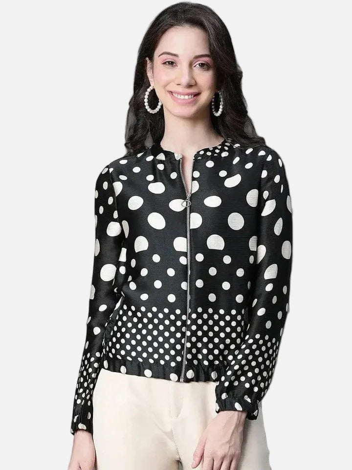 Women Black Polka Dot Bomber Jacket