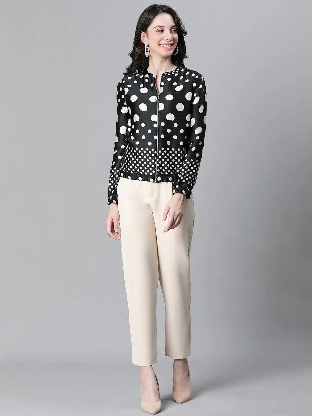 Women Black Polka Dot Bomber Jacket