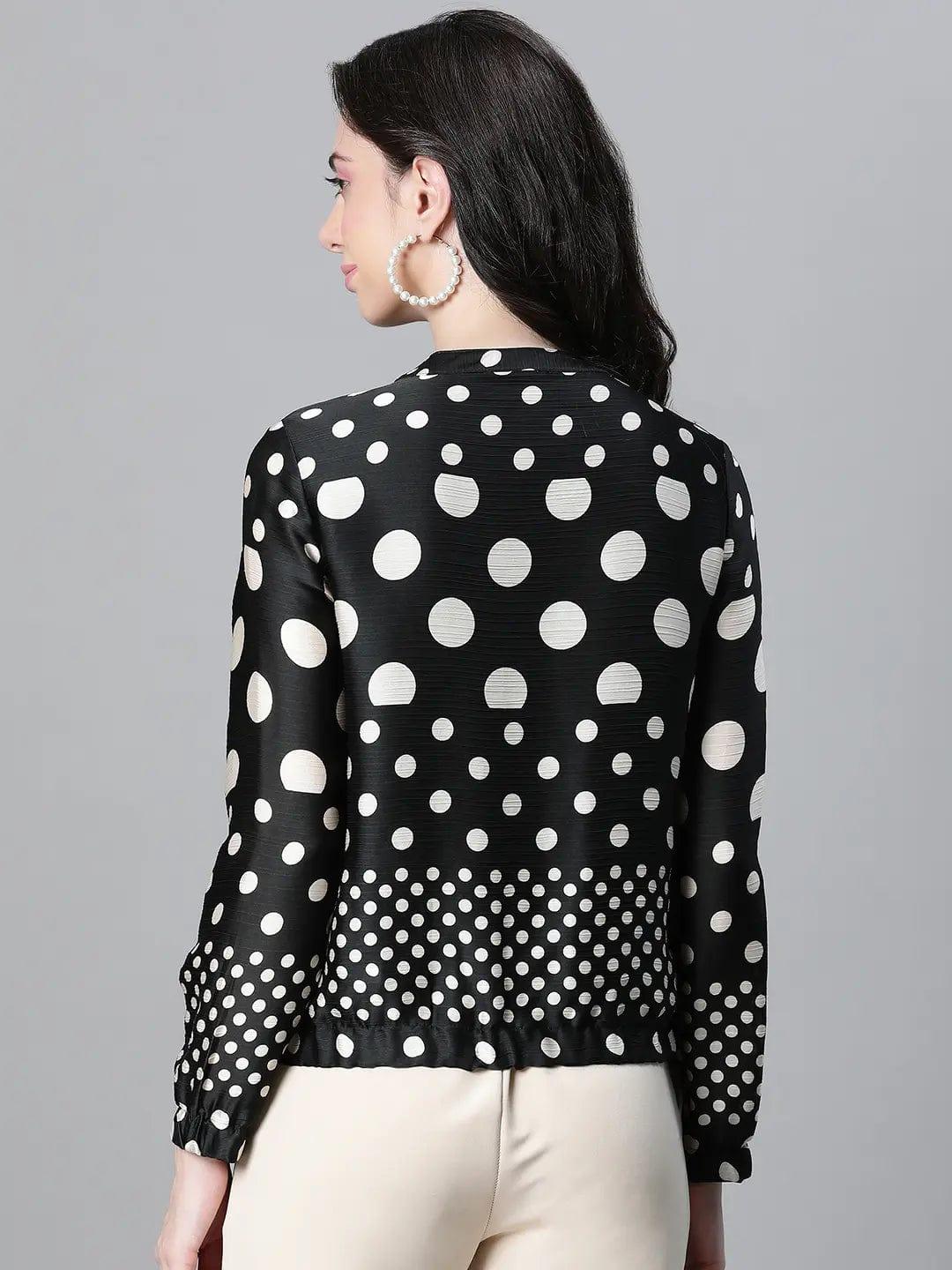 Women Black Polka Dot Bomber Jacket