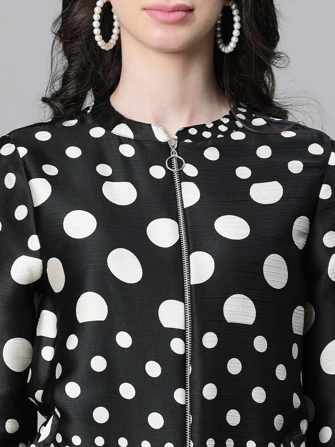 Women Black Polka Dot Bomber Jacket