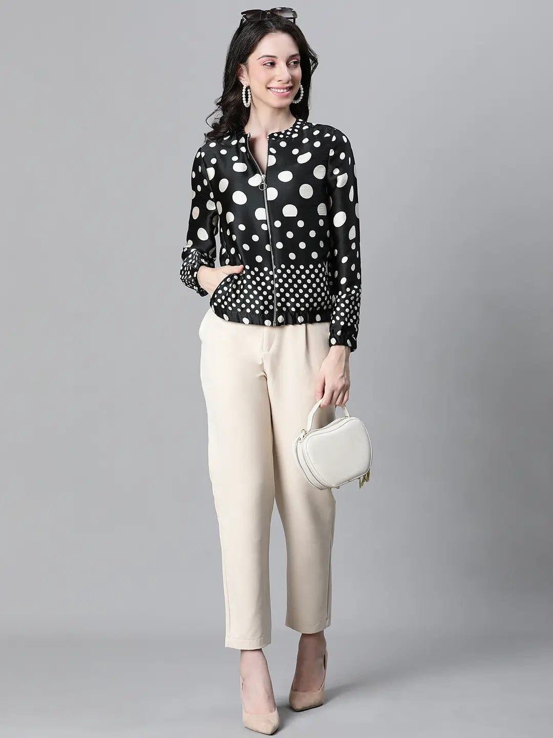 Women Black Polka Dot Bomber Jacket
