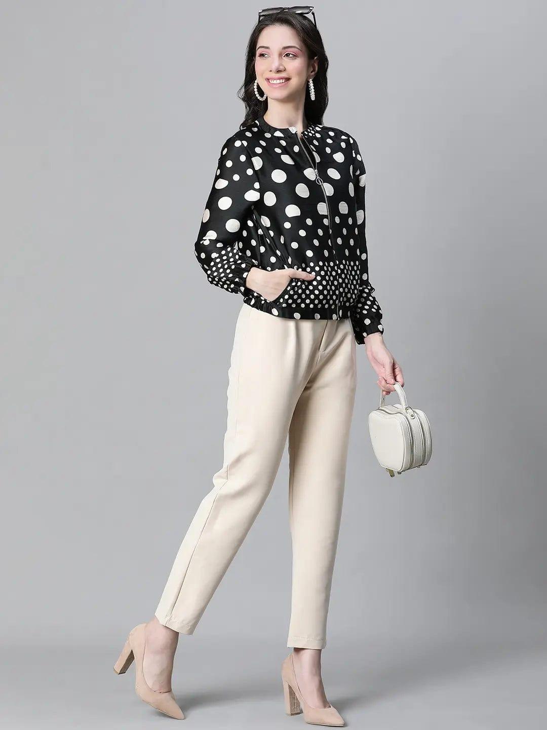 Women Black Polka Dot Bomber Jacket
