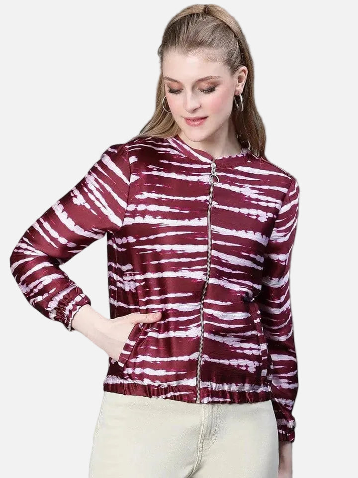 Wine Printed Bomber Jacket