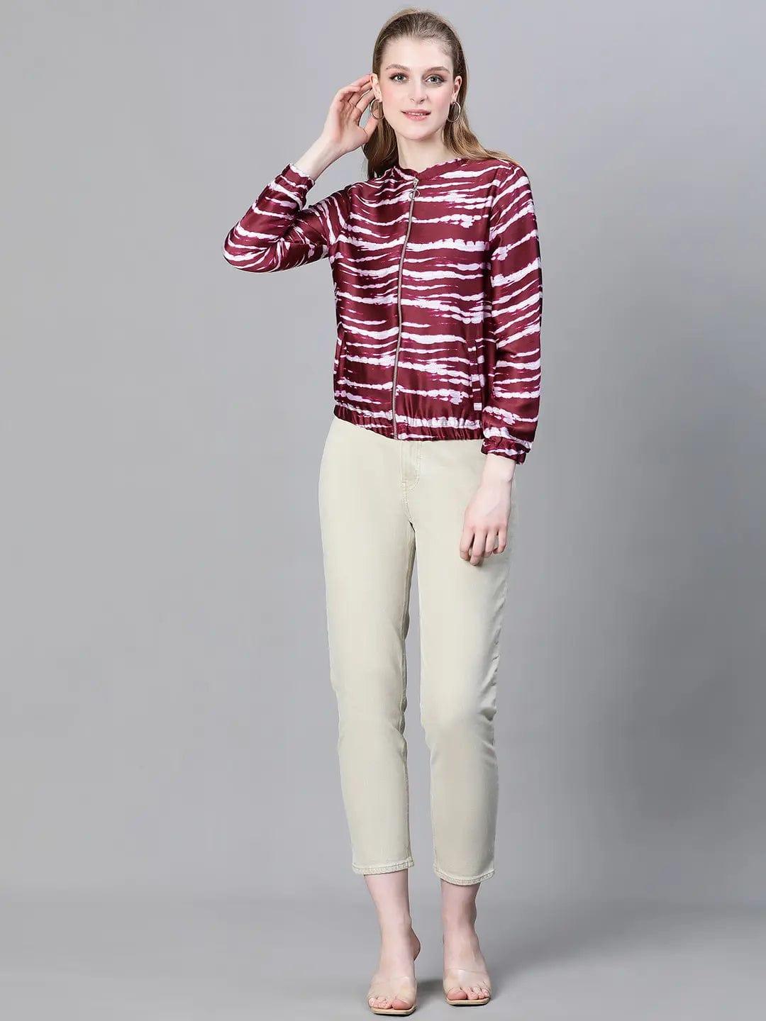 Wine Printed Bomber Jacket