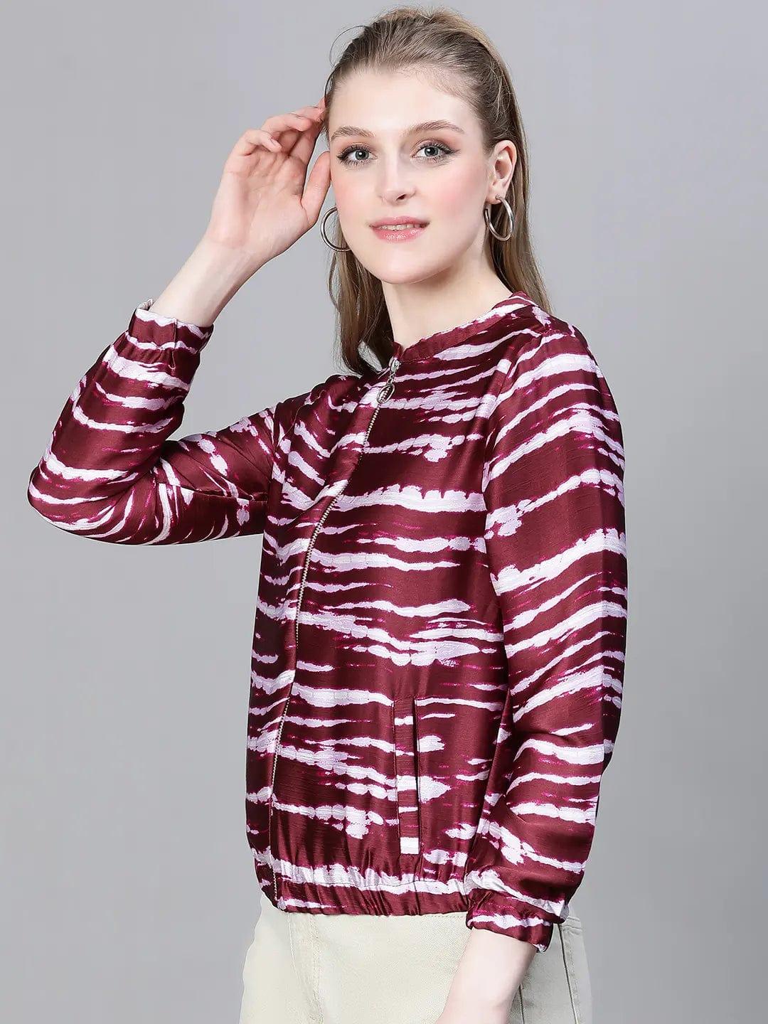 Wine Printed Bomber Jacket