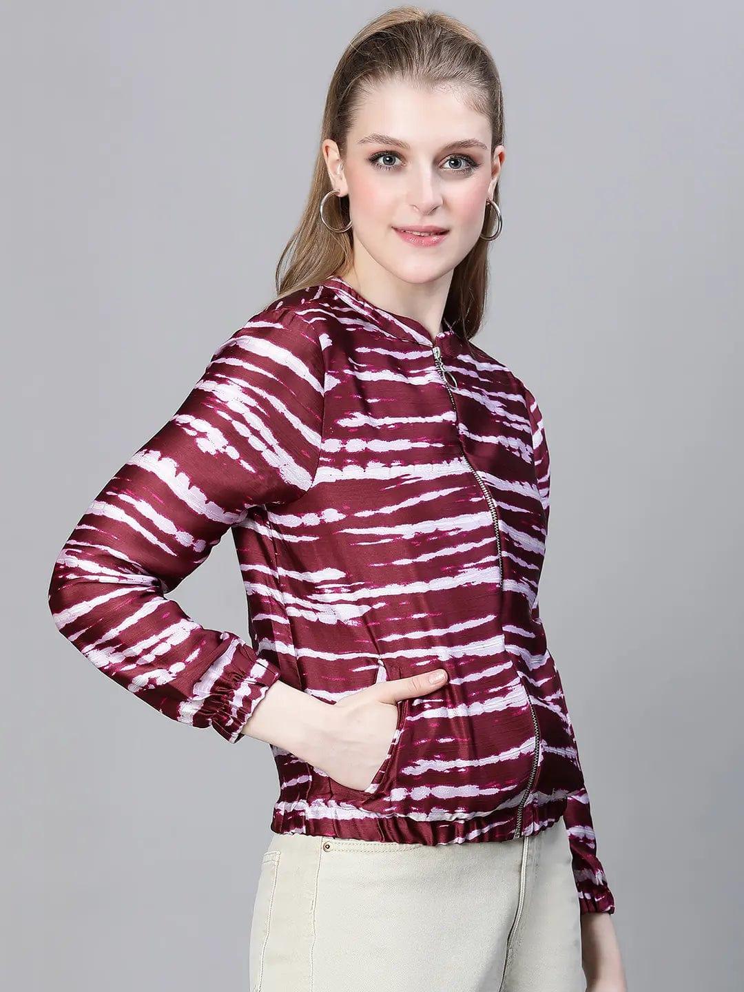 Wine Printed Bomber Jacket