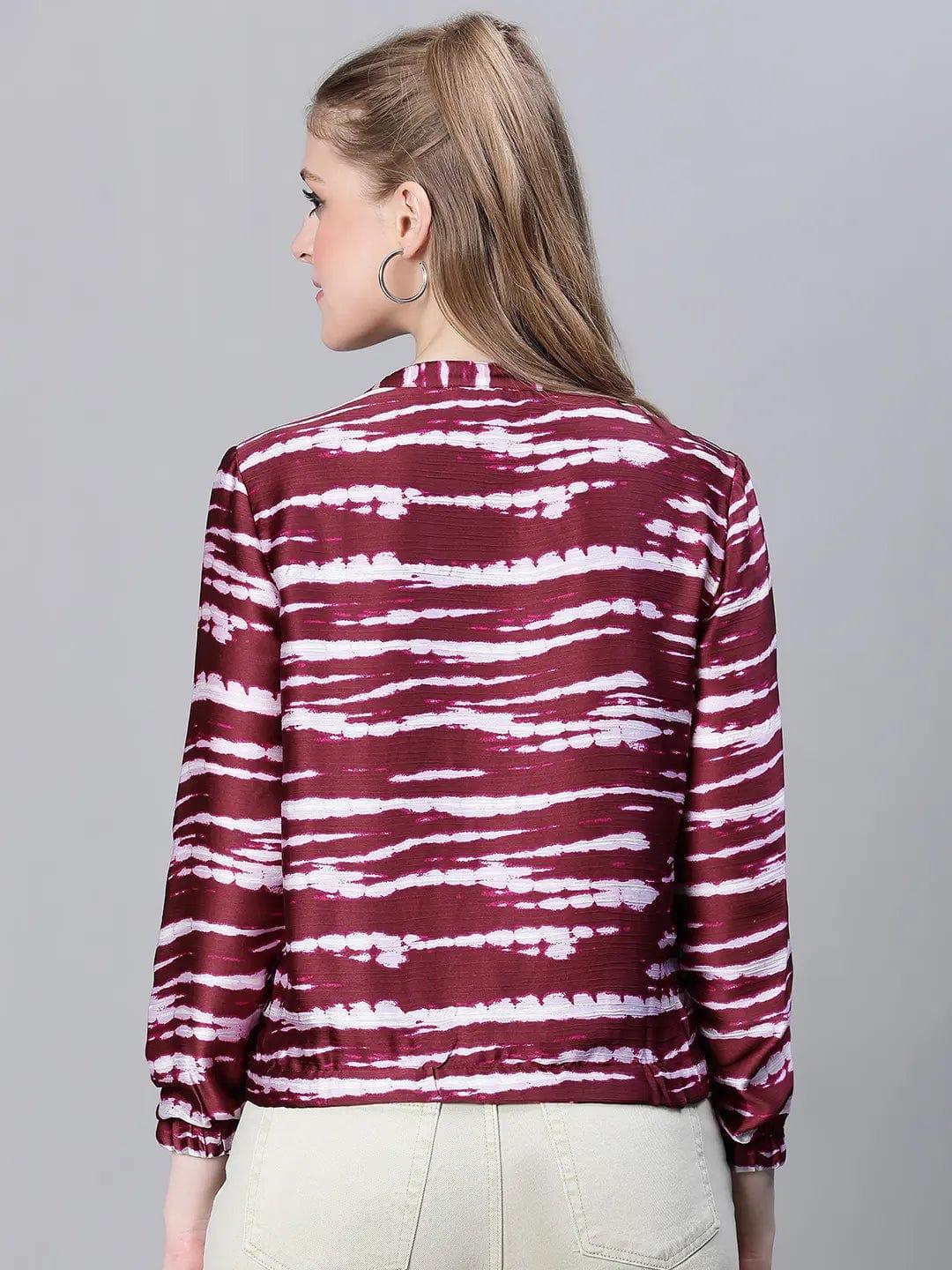 Wine Printed Bomber Jacket