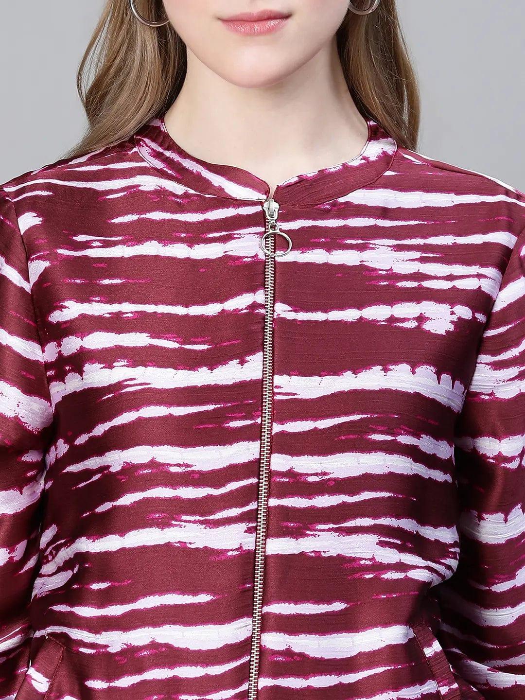 Wine Printed Bomber Jacket