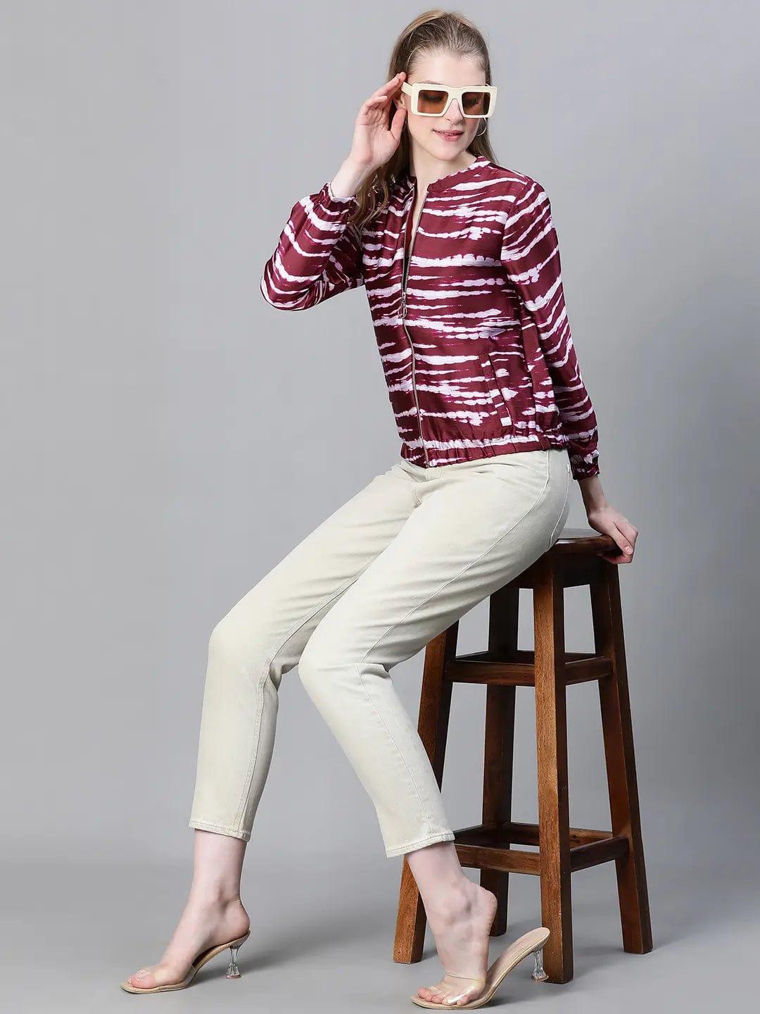 Wine Printed Bomber Jacket
