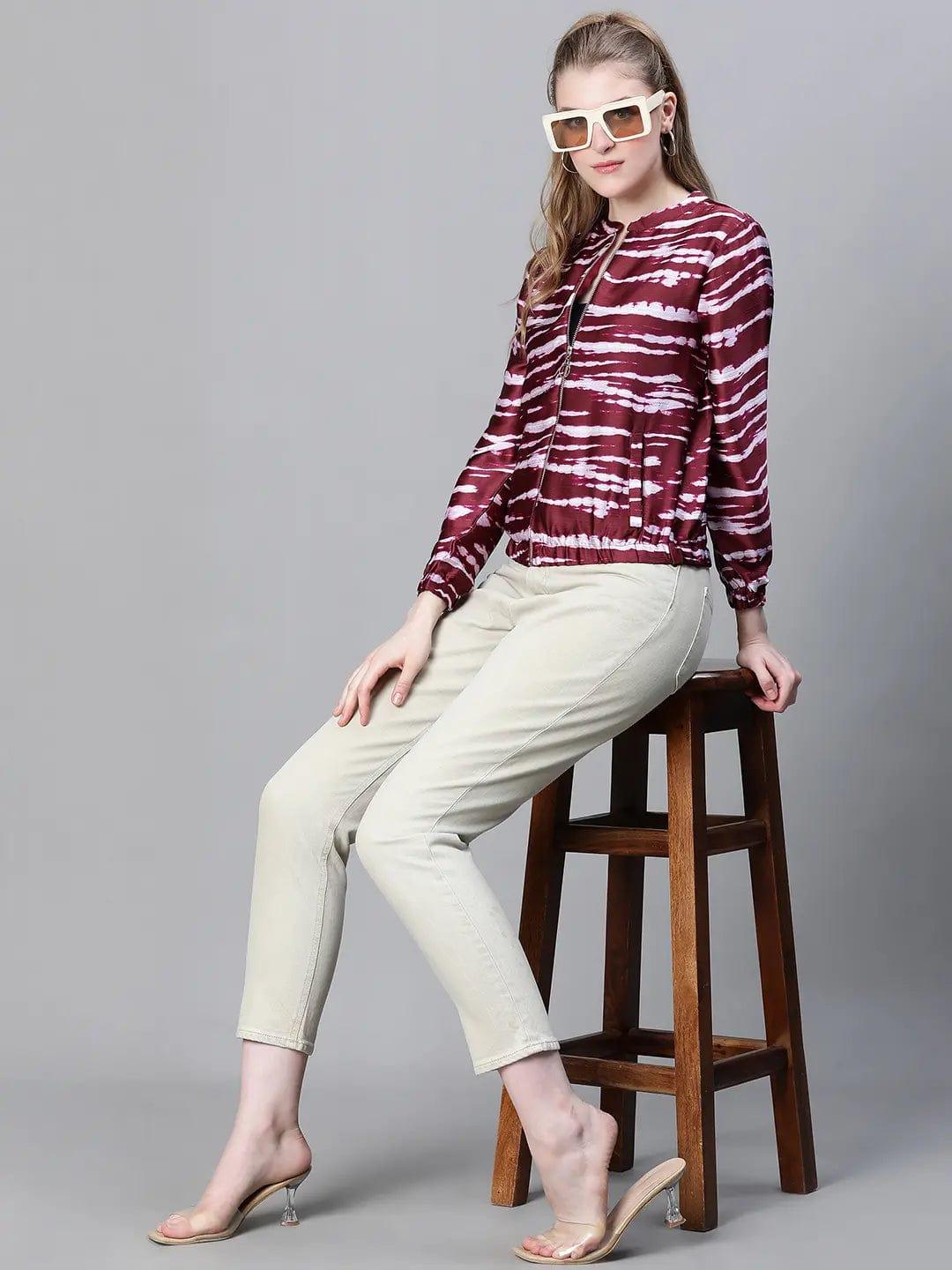 Wine Printed Bomber Jacket