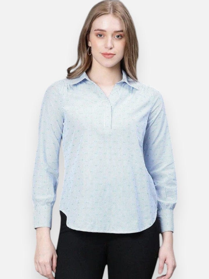 Women's Blue Floral Print Cotton Top