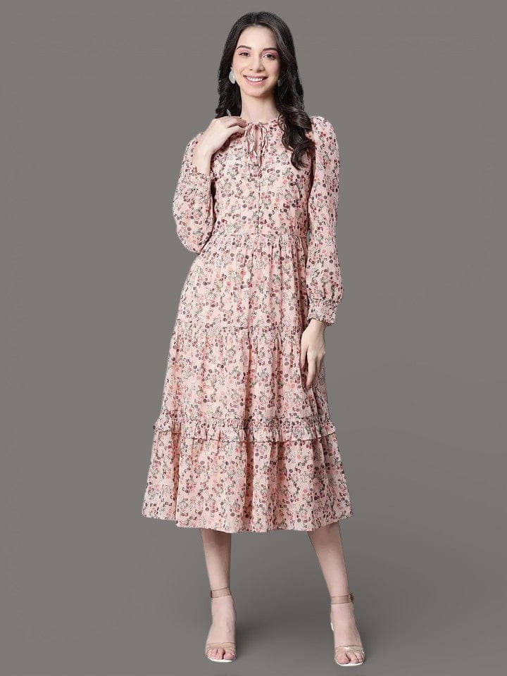 Women's Peach Floral Print Dress