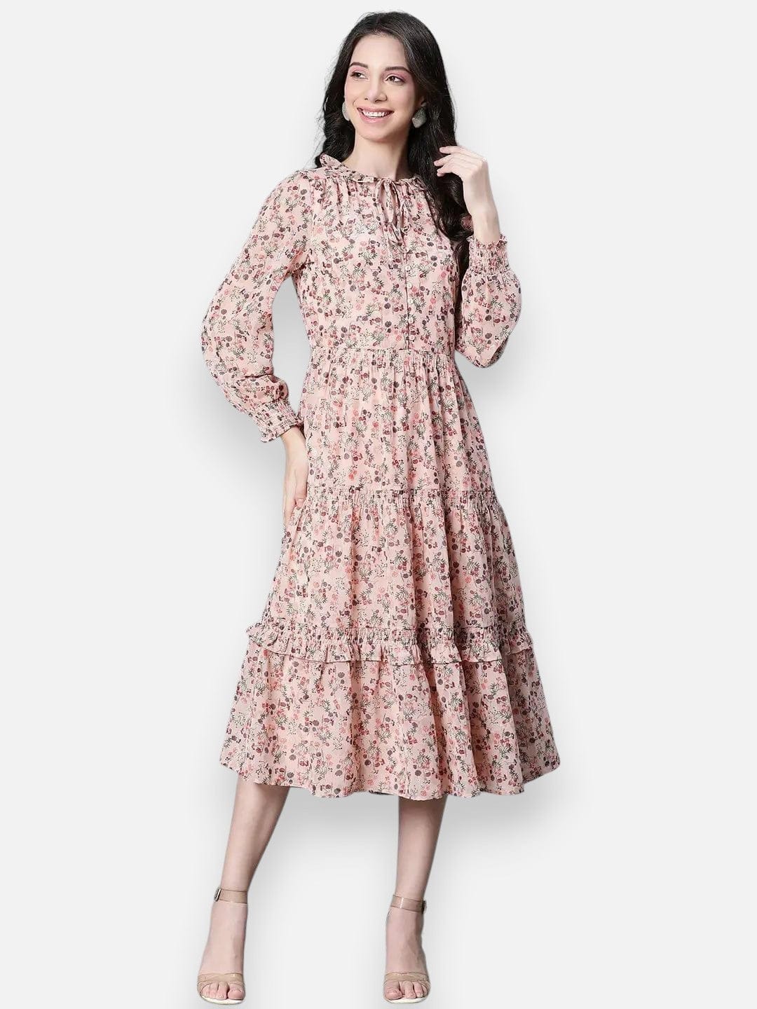 Women's Peach Floral Print Dress