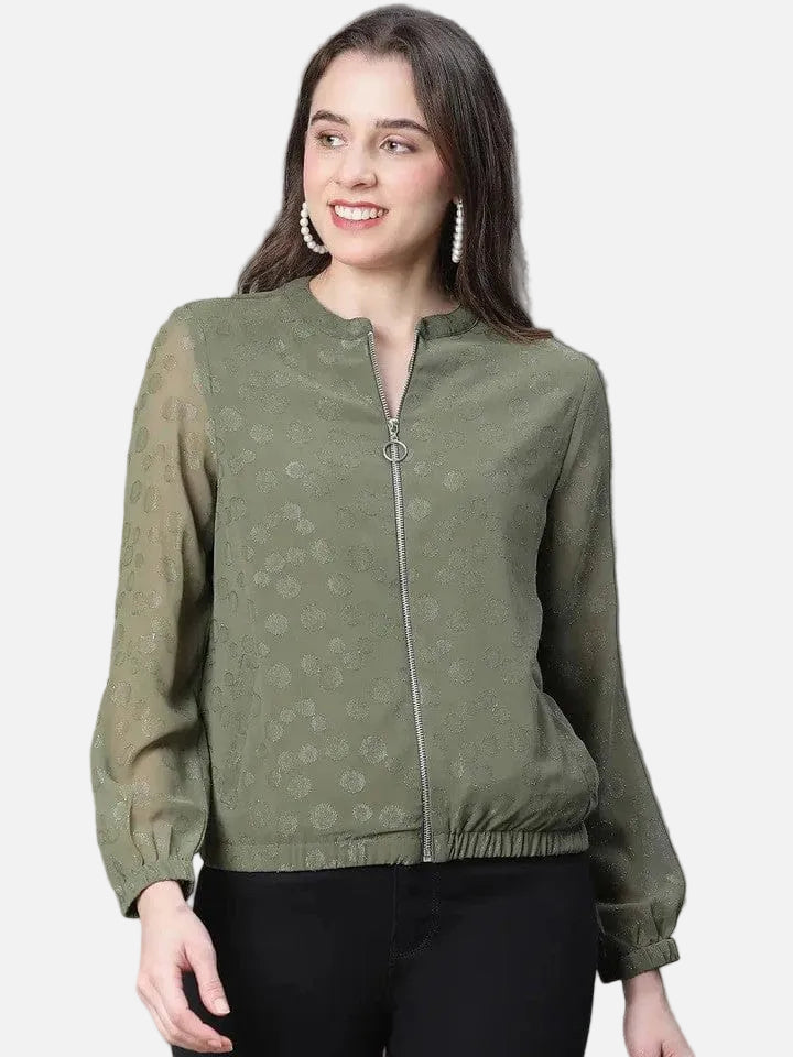 Women Green Lurex Print Jacket