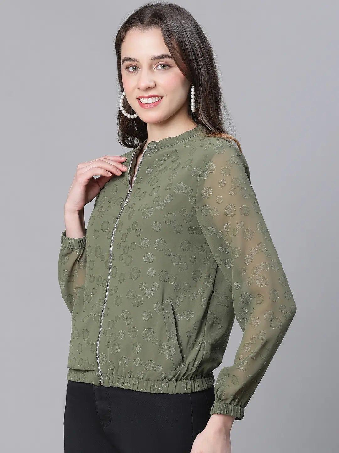 Women Green Lurex Print Jacket