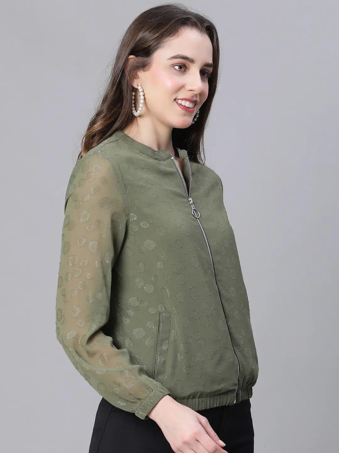 Women Green Lurex Print Jacket