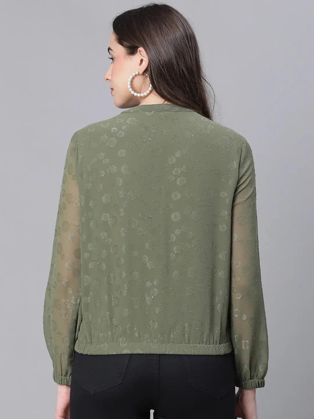 Women Green Lurex Print Jacket