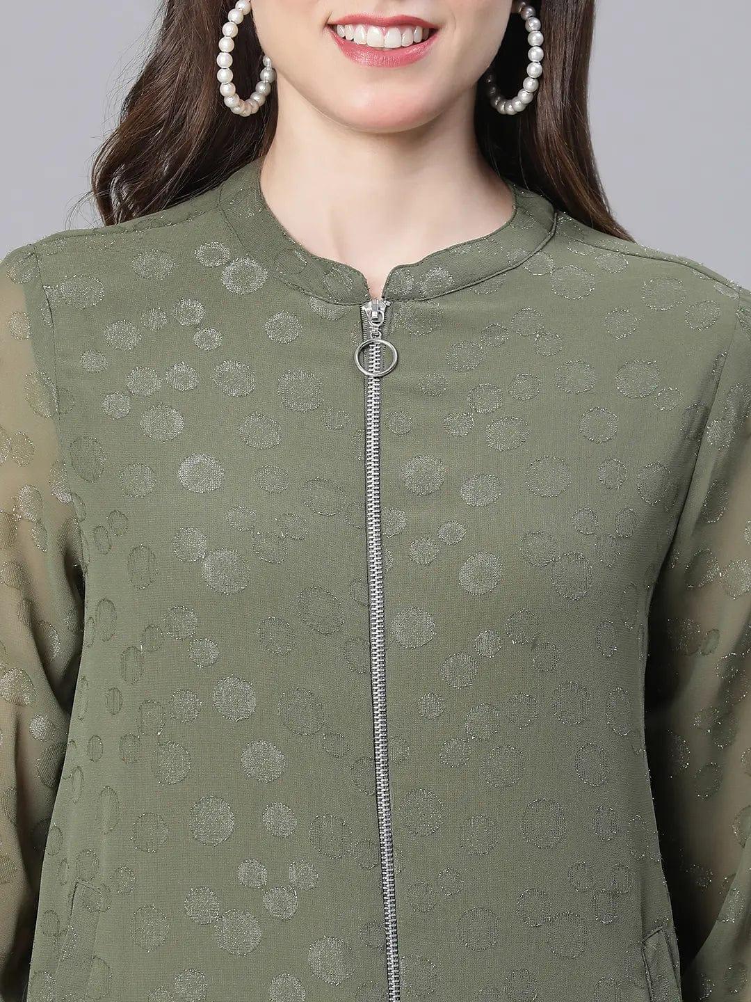 Women Green Lurex Print Jacket