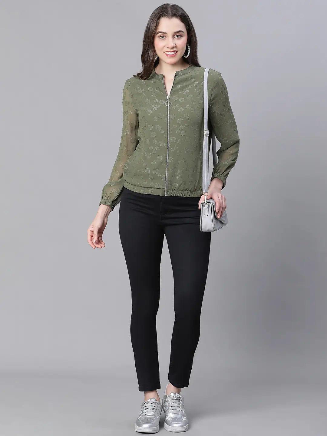 Women Green Lurex Print Jacket