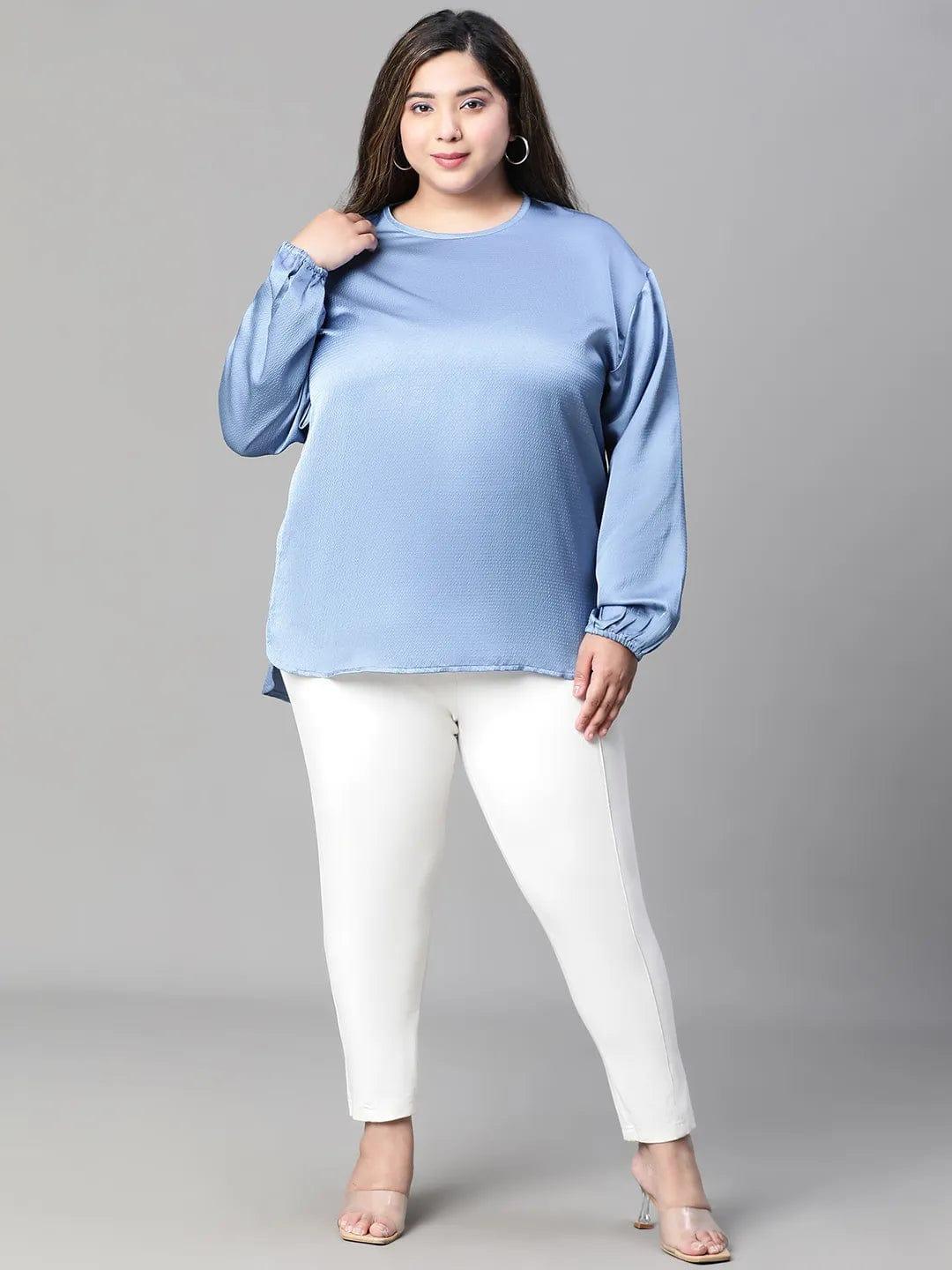 Interesting Blue Long Sleeve Plus Size Women Loopy Top - oxolloxo