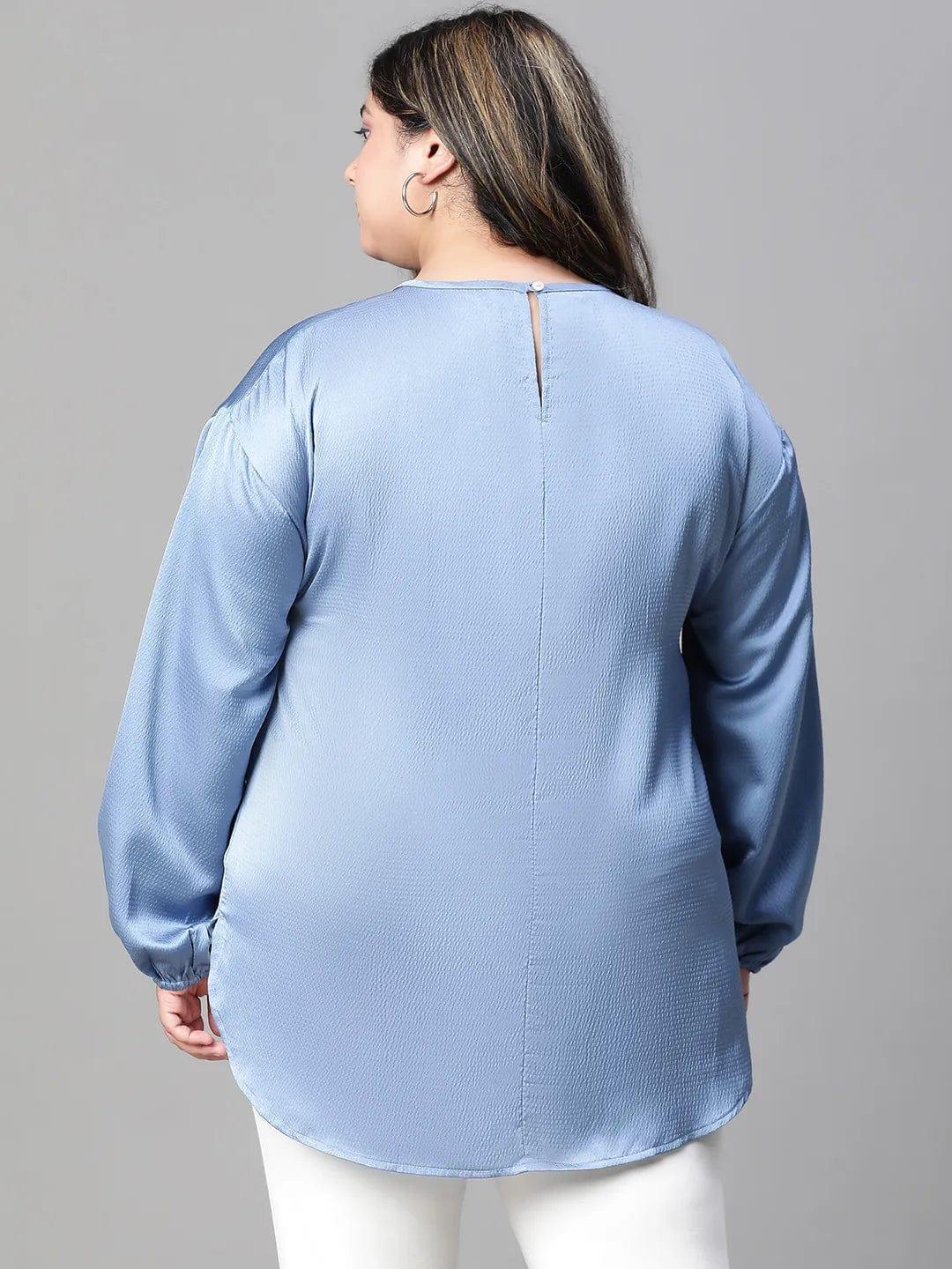 Interesting Blue Long Sleeve Plus Size Women Loopy Top - oxolloxo