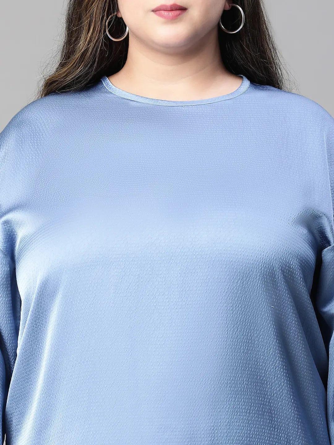 Interesting Blue Long Sleeve Plus Size Women Loopy Top - oxolloxo