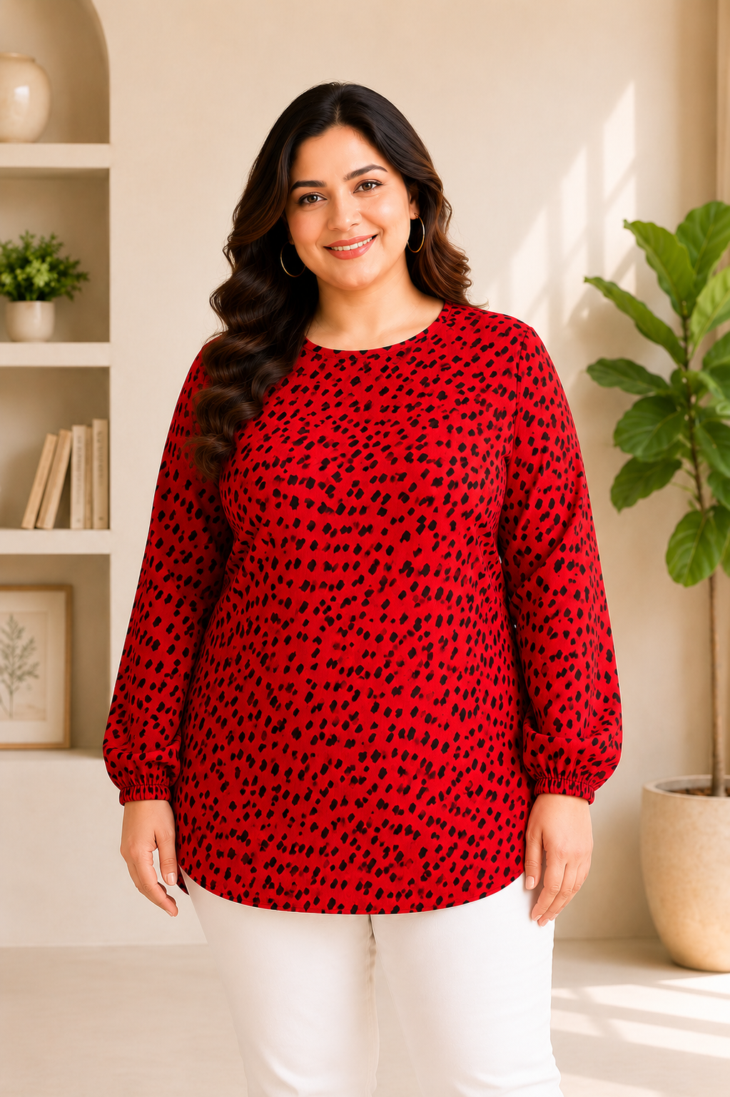 Plus Size Red Animal Print Top