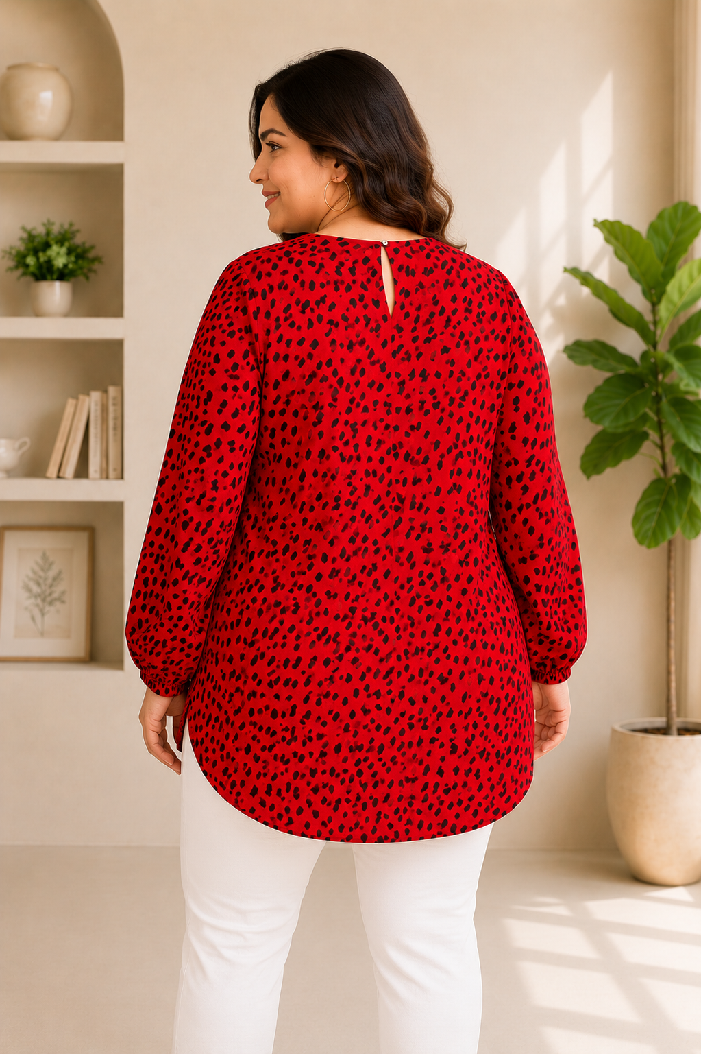 plus size red animal print womens top