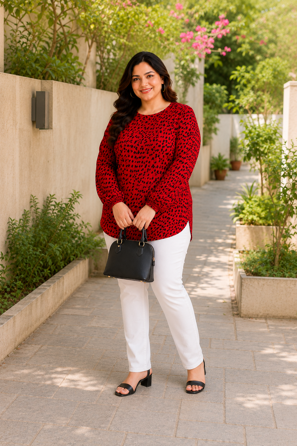 plus size red animal print womens top