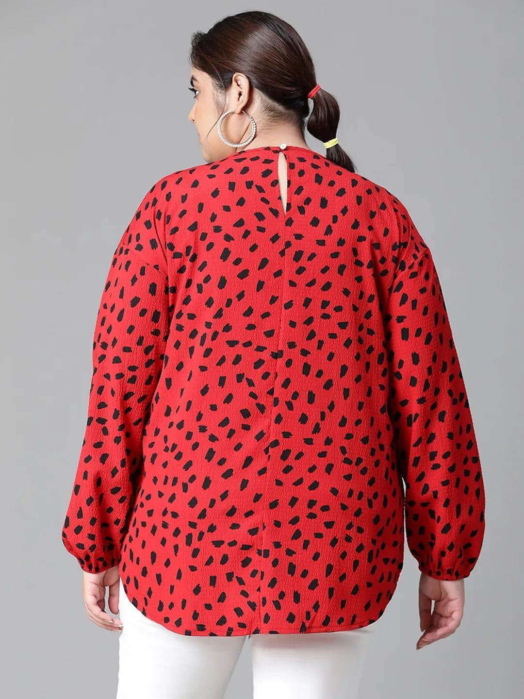 Fascinated Red Animal Print Long Sleeve Plus Size Women Loopy Top - oxolloxo