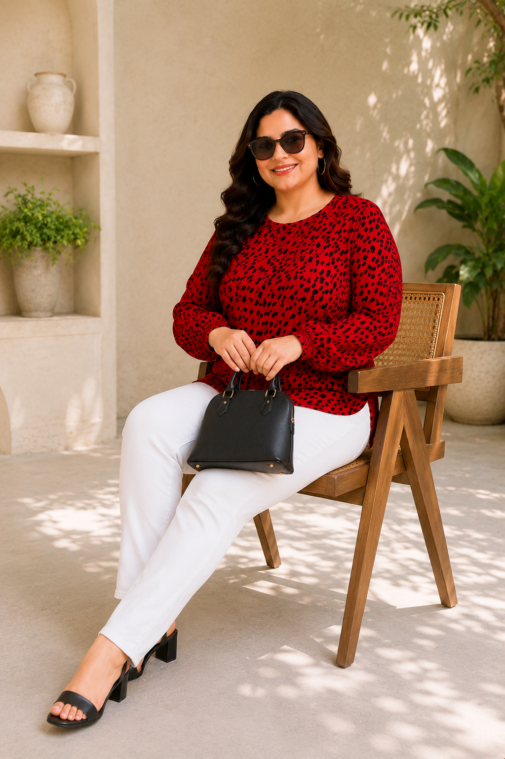 plus size red animal print womens top