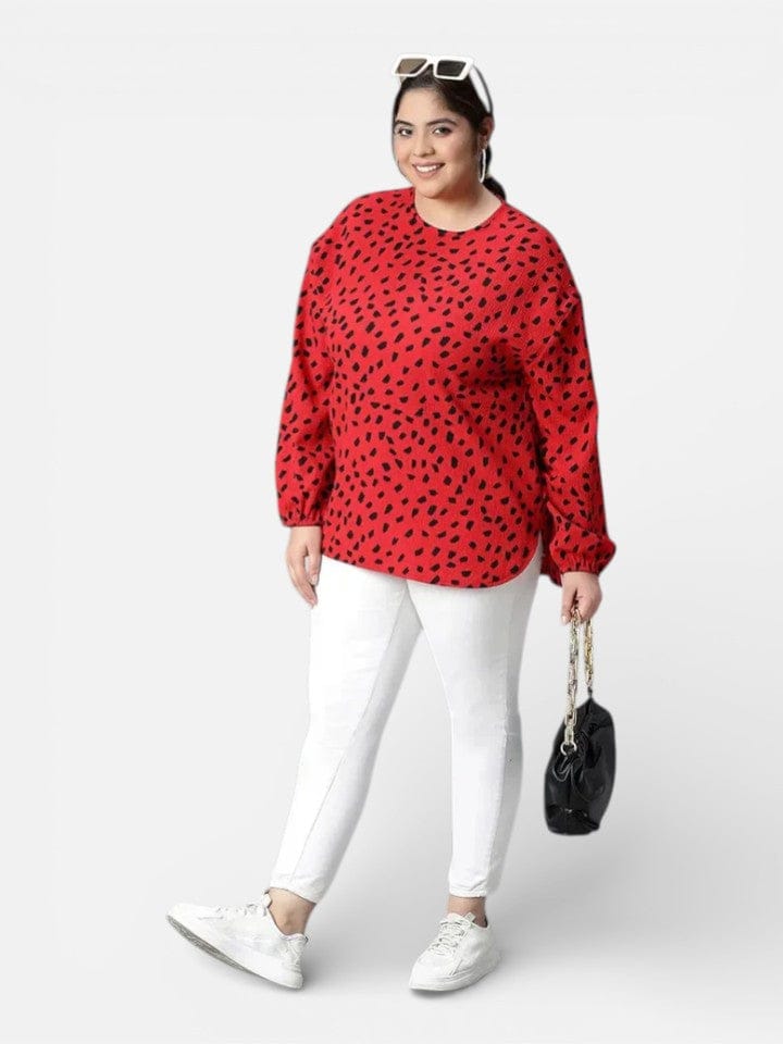 Plus Size Red Animal Print Top
