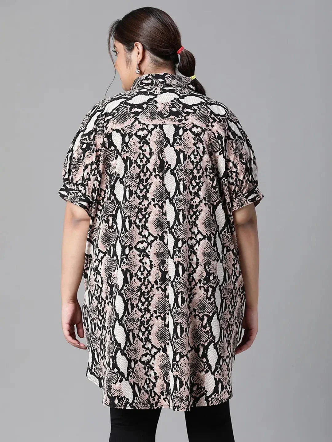 Plus size multicolour tropical print collared tunic shirt, photo 4