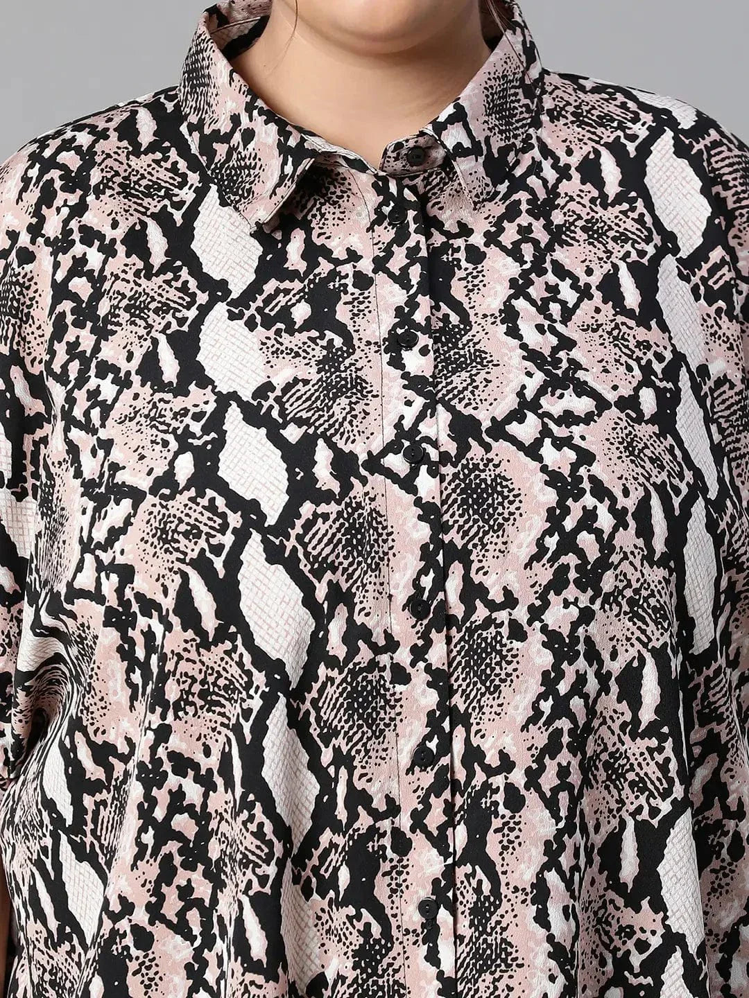 Plus size multicolour tropical print collared tunic shirt, photo 6