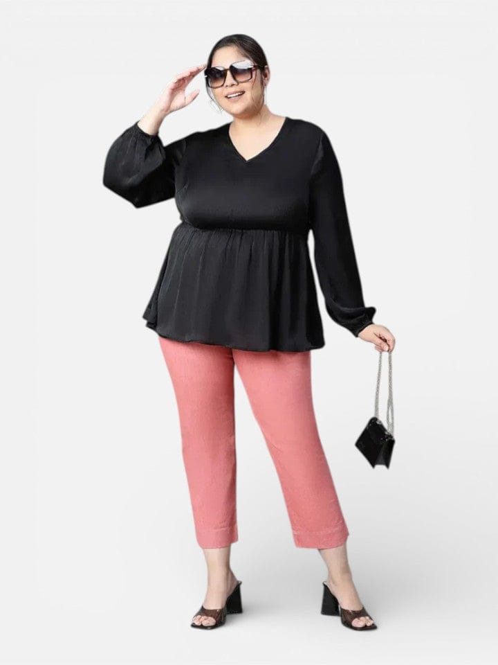 Plus Size Black Polyester Top