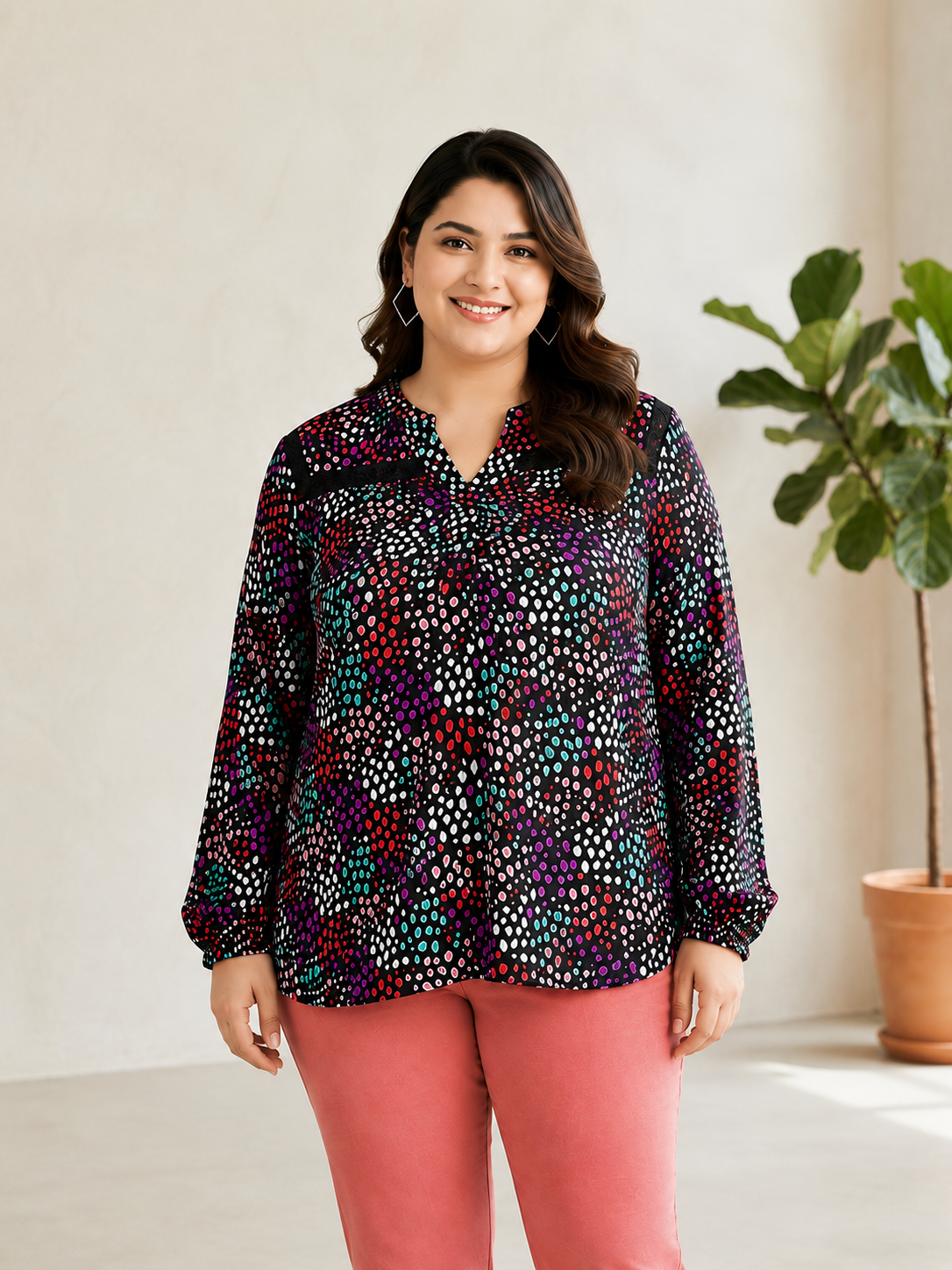 Plus Size Black Floral Printed Top