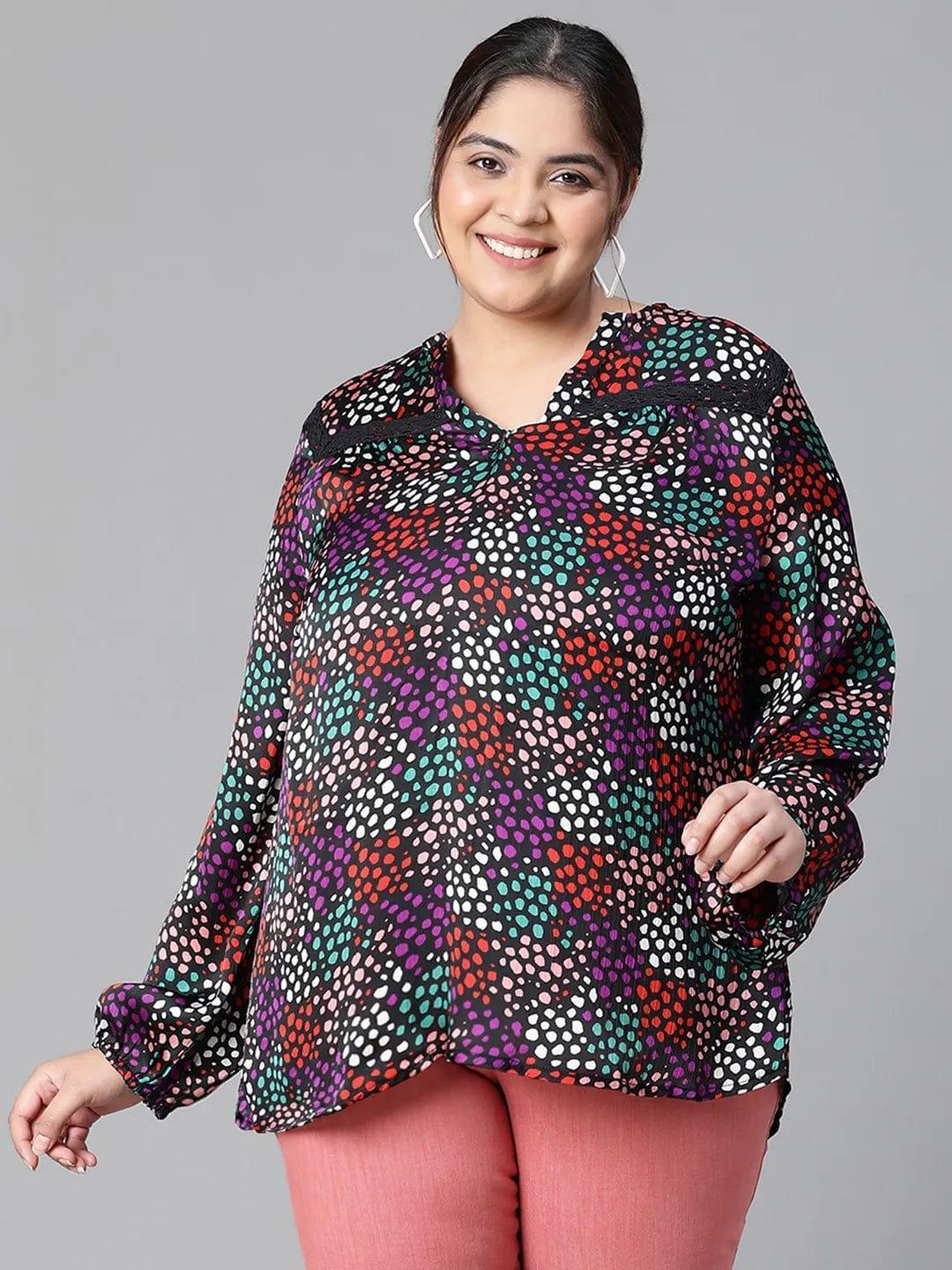 Brisky Black floral print long sleeve plus size women Loopy Top - oxolloxo