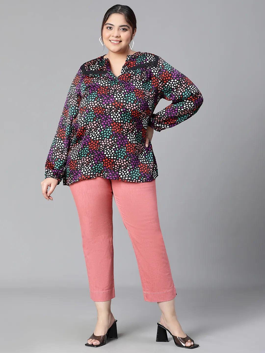 Brisky Black floral print long sleeve plus size women Loopy Top - oxolloxo