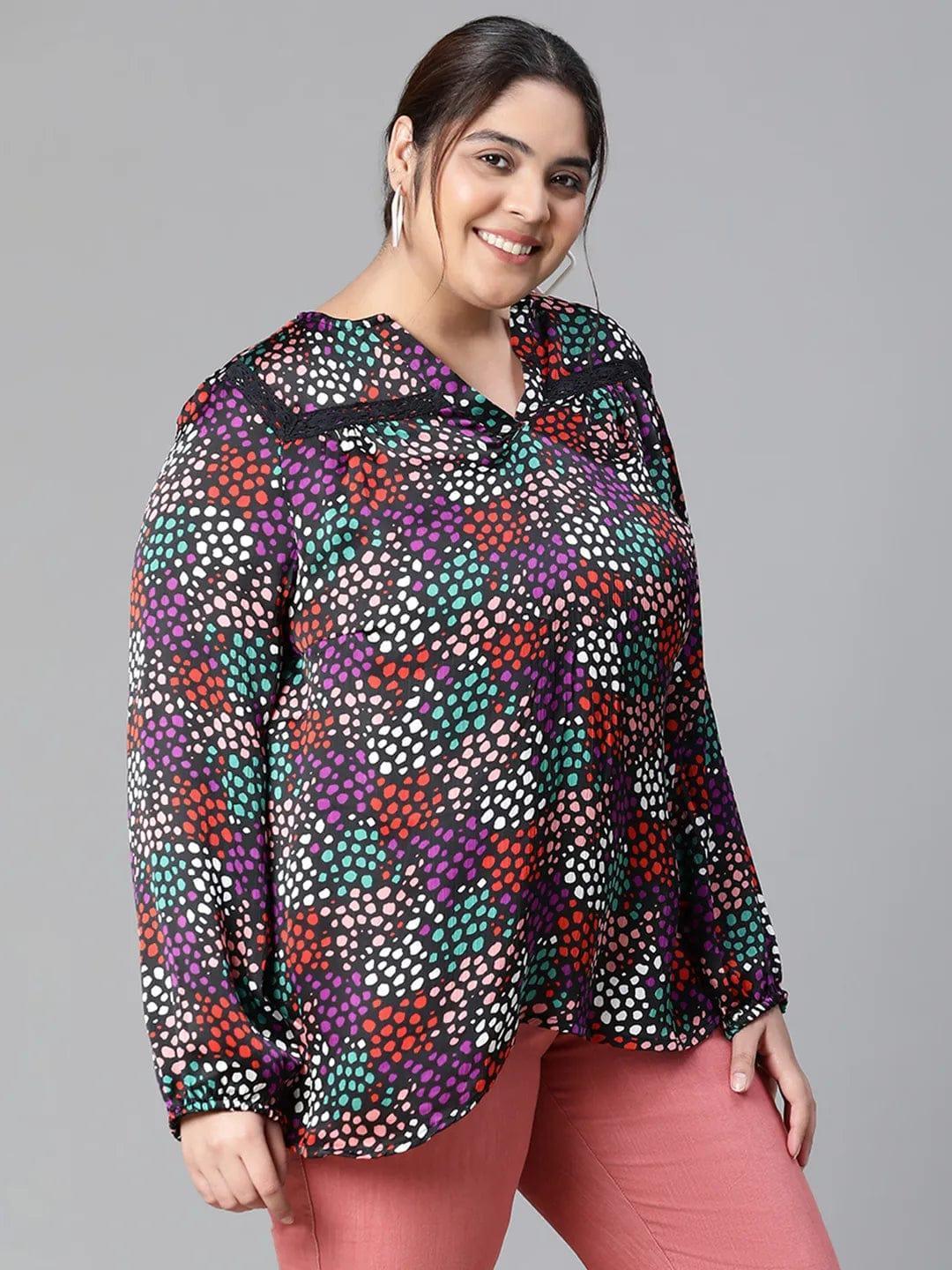 Brisky Black floral print long sleeve plus size women Loopy Top - oxolloxo