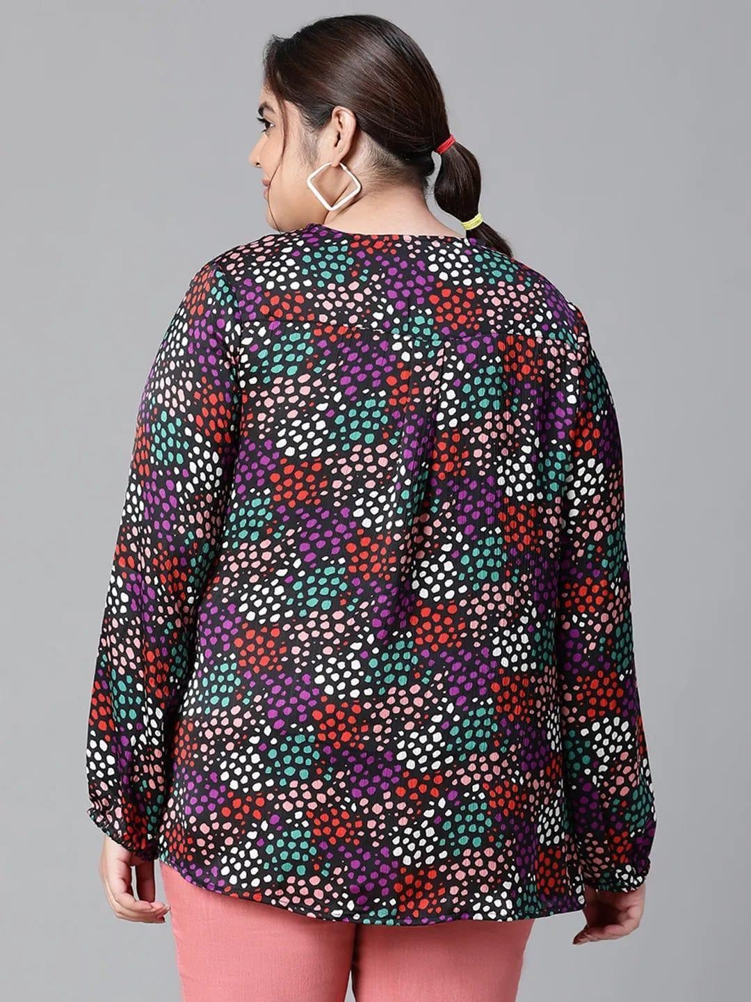 Brisky Black floral print long sleeve plus size women Loopy Top - oxolloxo