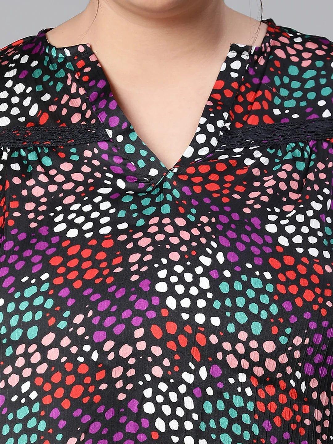 Brisky Black floral print long sleeve plus size women Loopy Top - oxolloxo