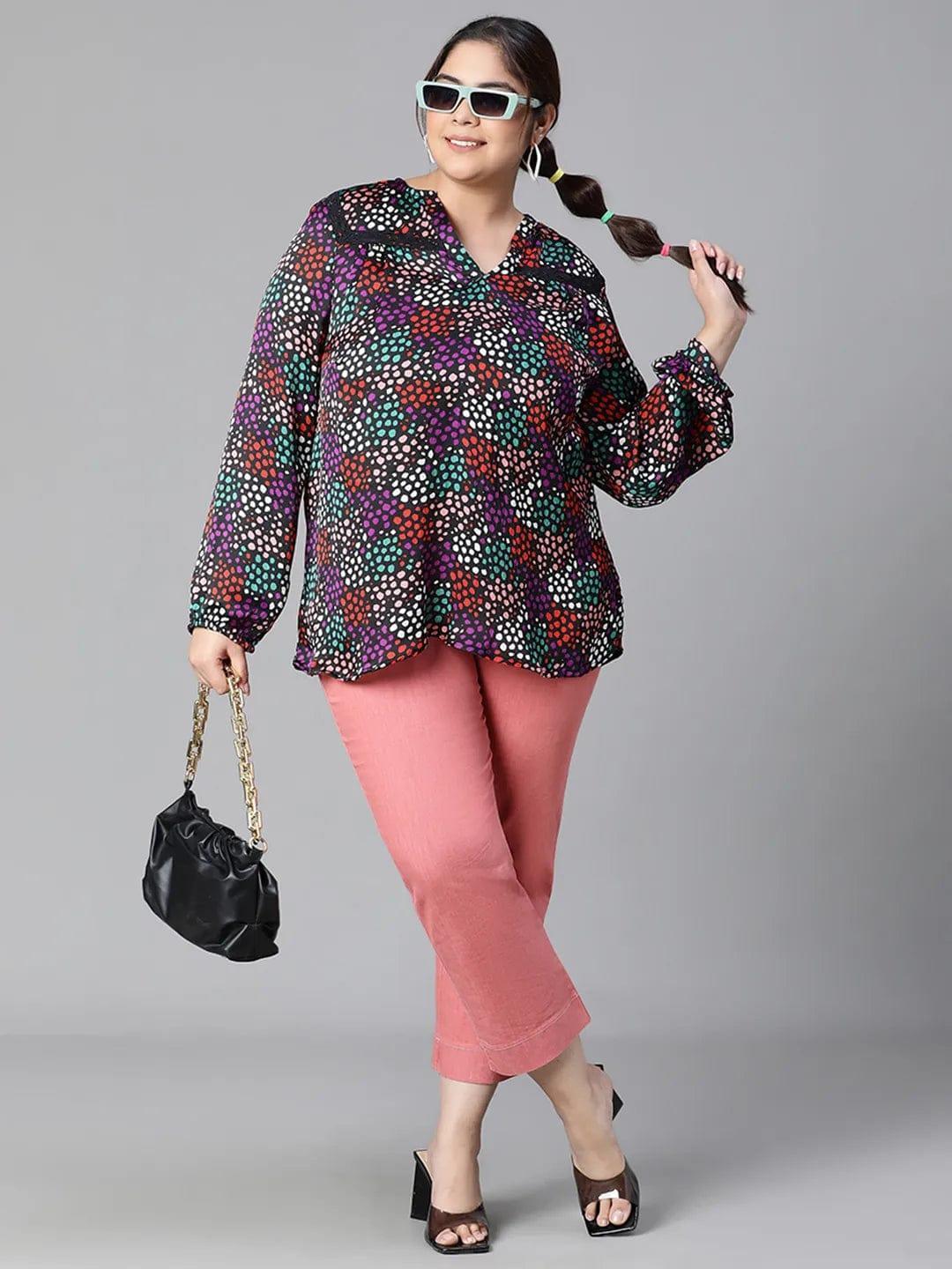 Brisky Black floral print long sleeve plus size women Loopy Top - oxolloxo