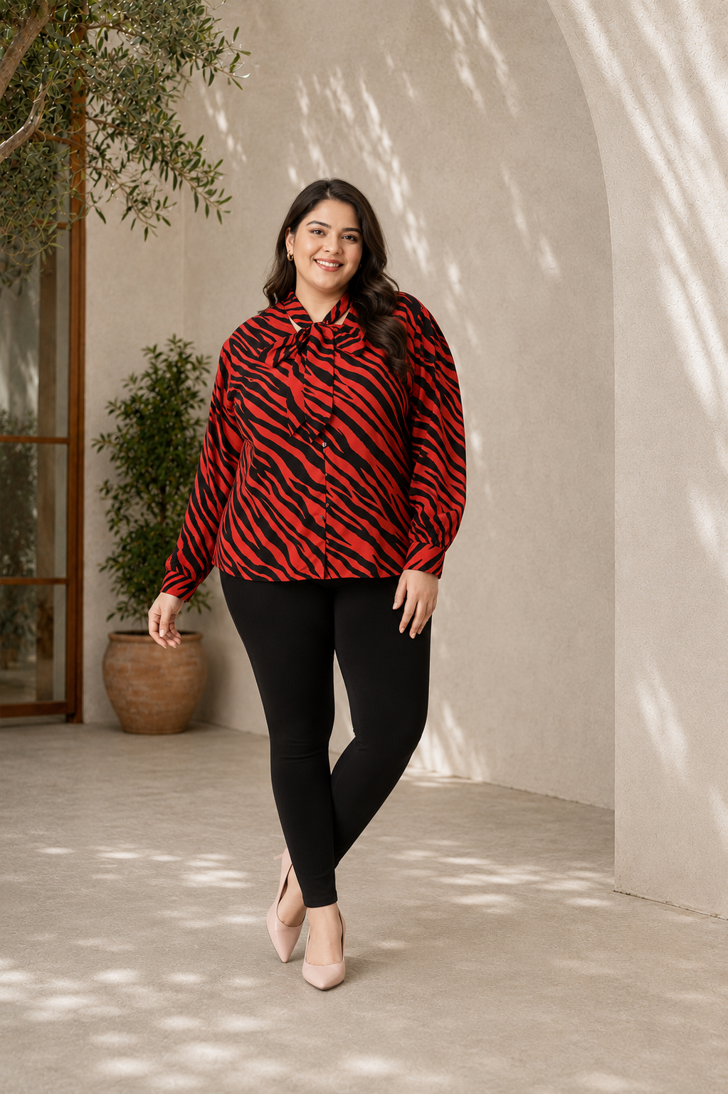 Plus Size Red Animal Print Top