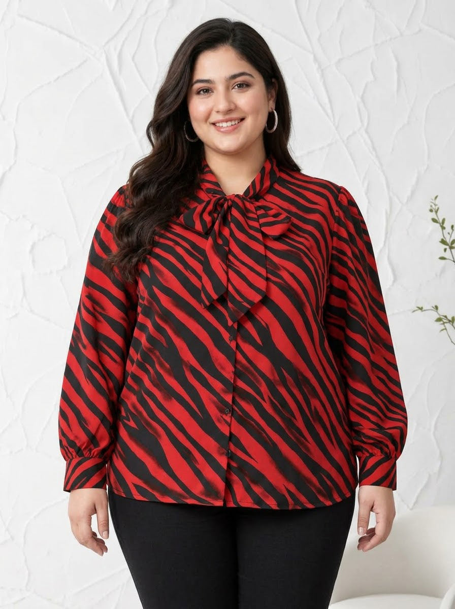 Plus Size Red Animal Print Top