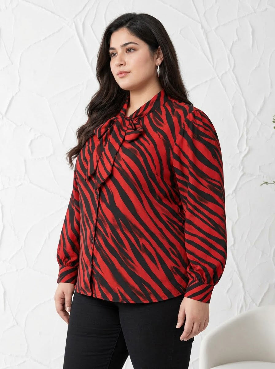 Plus Size Red Animal Print Top