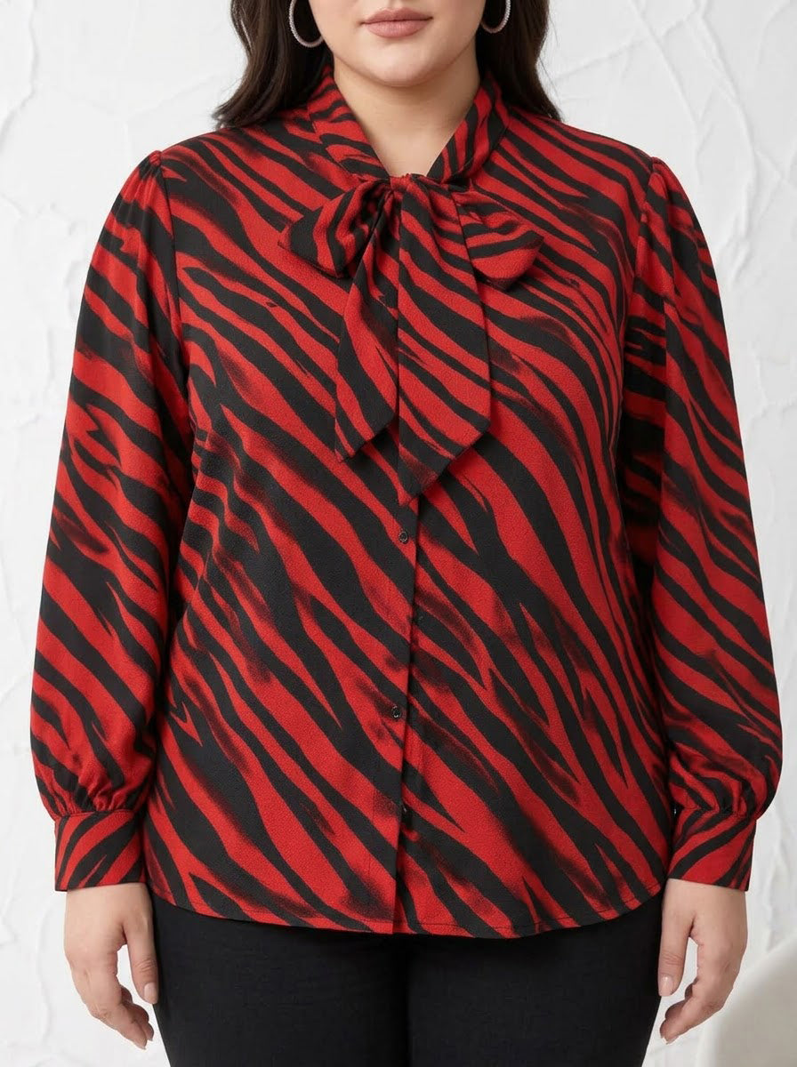 Plus Size Red Animal Print Top
