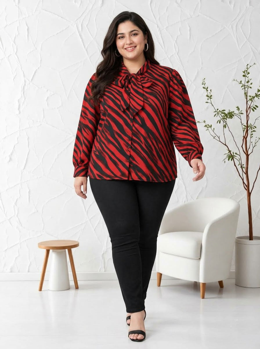 Plus Size Red Animal Print Top