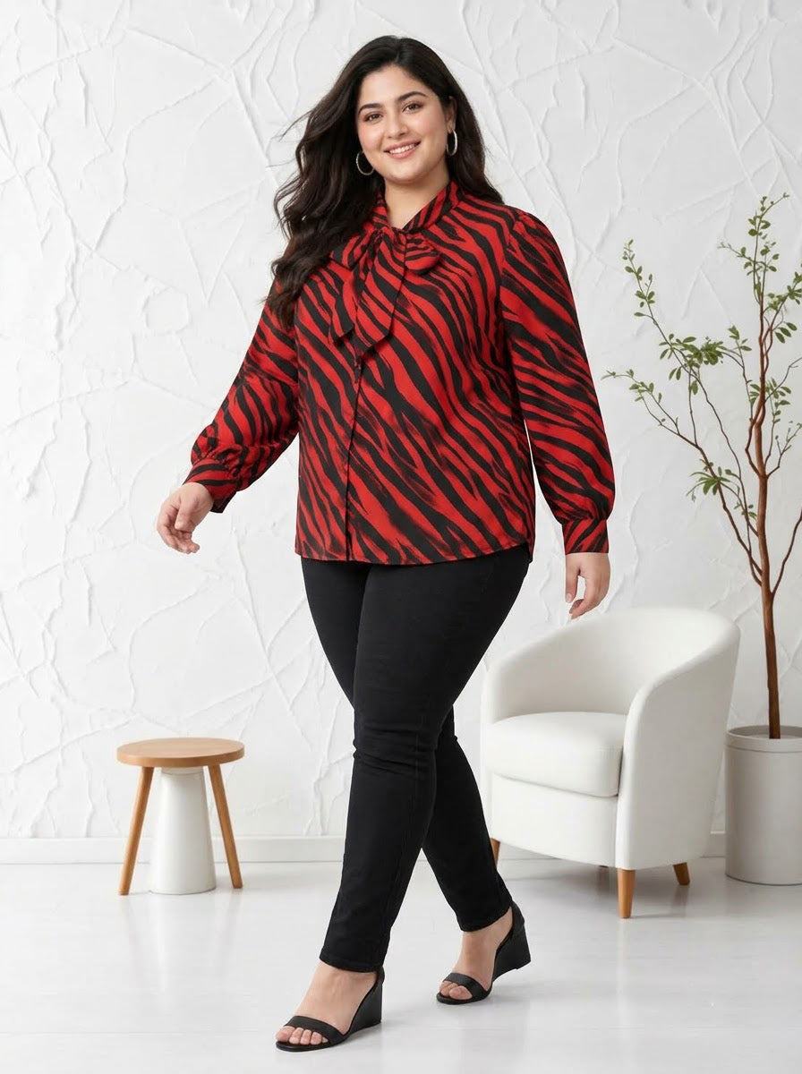 Plus Size Red Animal Print Top