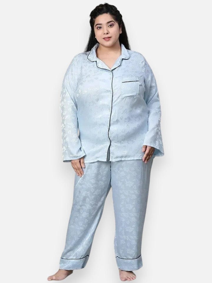 Plus Size Blue Tactile Print Co-Ord Set | Nightwear Set
