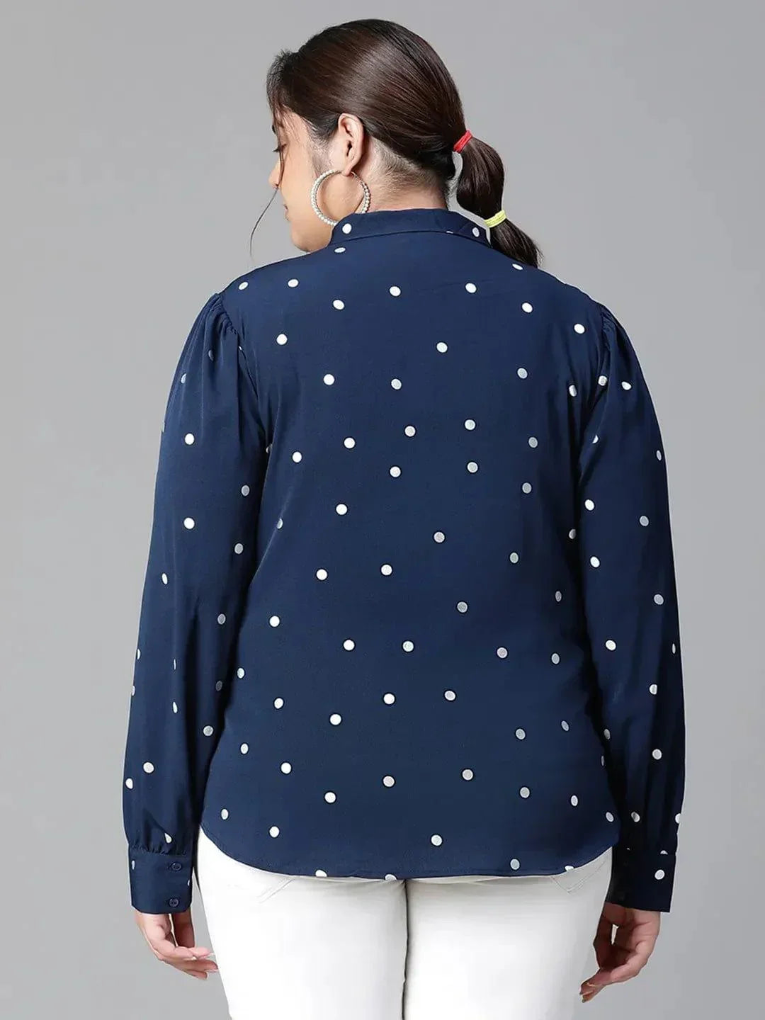 Navy Blue Tie Knot Style Foil Print Long Sleeve Loopy Top   oxolloxo